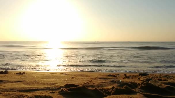 Brzy Ráno Vychází Slunce Mořském Břehu Modré Vlny Proudí Barevný — Stock video