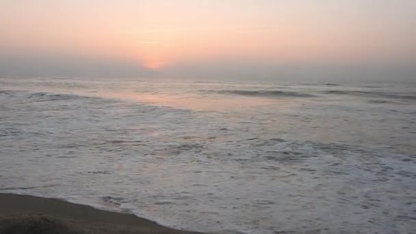 Dramatic Sea Sunrise Burning Sky Shining Golden Waves Sea Sunset — Stock Video