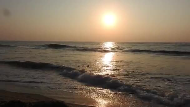 Slow Motion Wide Angle View Golden Orange Sunset Deep Blue — Stock Video
