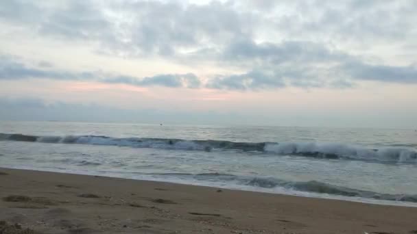 Ранній Схід Сонця Березі Моря Сині Хвилі Течуть Яскравий Зимовий — стокове відео
