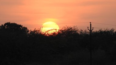 Gölde gün batımında insanların, ağaçların ve teknelerin silueti gün batımında bir arabanın üzerinde dans eden çocukların güzel silueti altın gökyüzü ve siluetli ağaçlar. Çocukların gölgesi parkta birlikte duruyor. Gün batımı gökyüzü ve ağaçlar manzarası.
