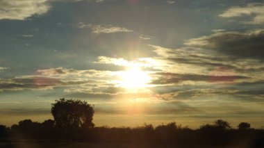 Gölde gün batımında insanların, ağaçların ve teknelerin silueti gün batımında bir arabanın üzerinde dans eden çocukların güzel silueti altın gökyüzü ve siluetli ağaçlar. Çocukların gölgesi parkta birlikte duruyor. Gün batımı gökyüzü ve ağaçlar manzarası.