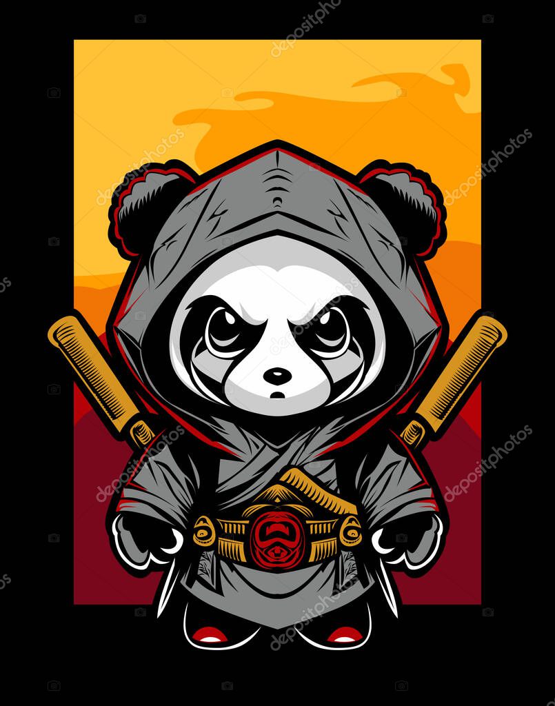 Japanese Samurai Panda With Katana Sword Vector Illustration