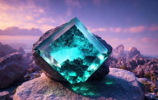 crystal stone with crystals and stones in the background. 3d illustration