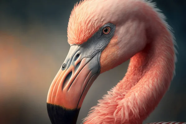 Pink flamingo close up portrait
