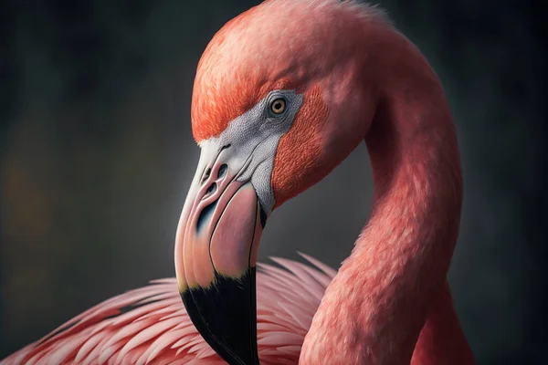 Pink flamingo close up portrait