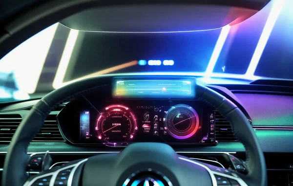 Hologram of the machine, scanning. Abstract virtual graphical touch user interface. Car service in the style of HUD