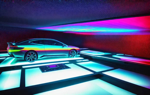 Hologram of the machine, scanning. Abstract virtual graphical touch user interface. Car service in the style of HUD