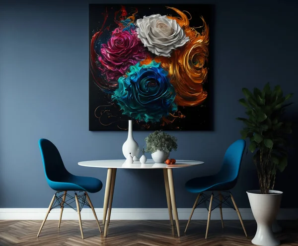 Modern interior living room background a rose bouquet