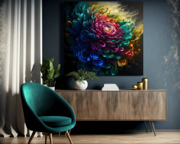 Modern interior living room background a rose bouquet