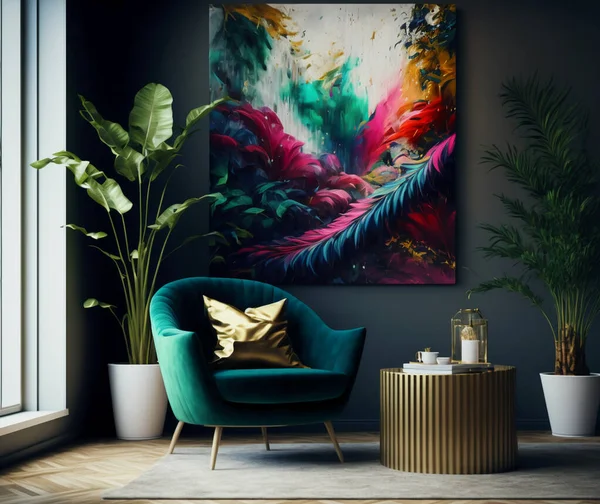 Modern Interior Living Room Background Jungle Trees