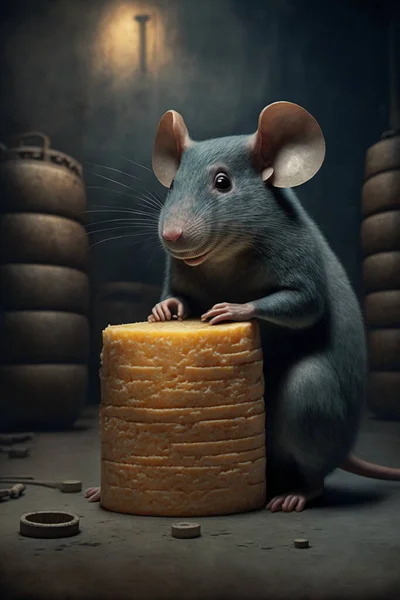 Mouse worker in the cheese factory