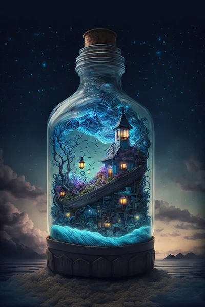 Tilt shift night sky in a bottle