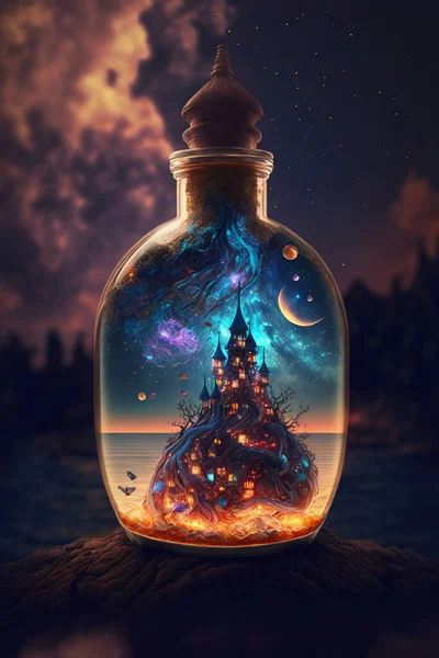 Tilt shift night sky in a bottle