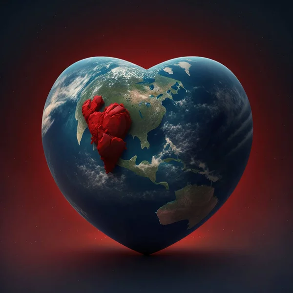 A happy big red heart pulsating in front of the planet.