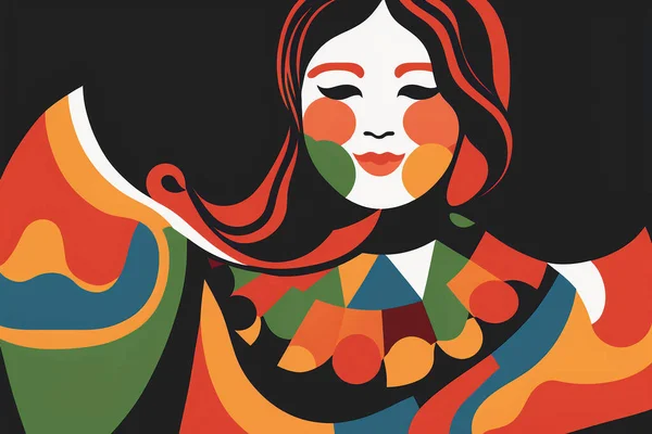 A woman hugging her self and smiling colorful illustration.