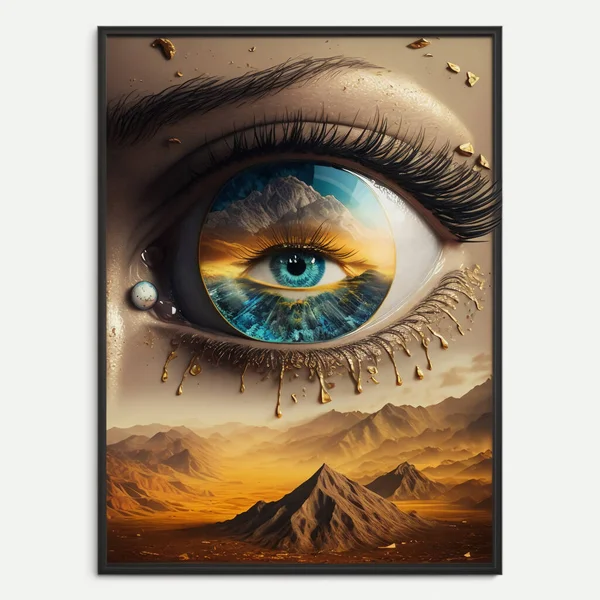 Movie poster of a beautiful female eyes inside earth.