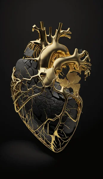 Anatomical heart in dark kintsugi.