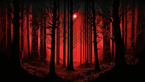 Evil forest red lighting dark.