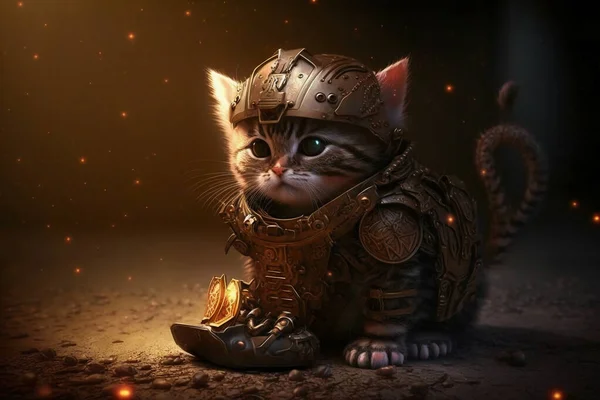 Cute kitten in retrofuture space marine armor.