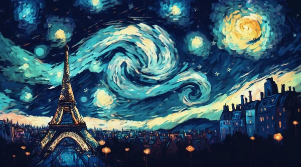 starry night with background as paris