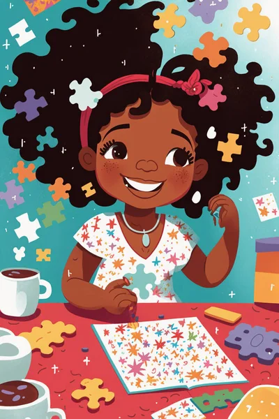Storybook illustration of Lily a happy african american