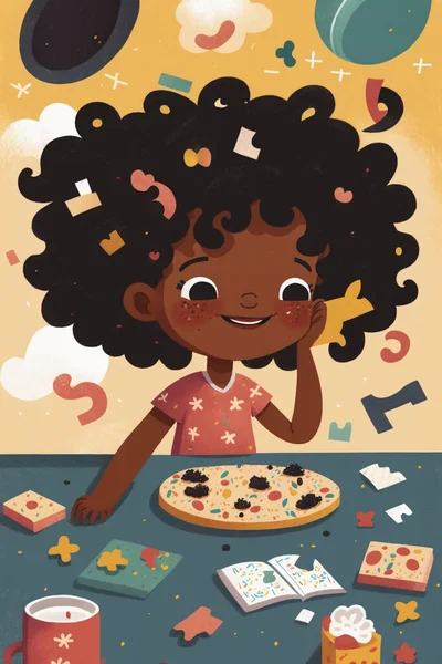 Storybook illustration of Lily a happy african american