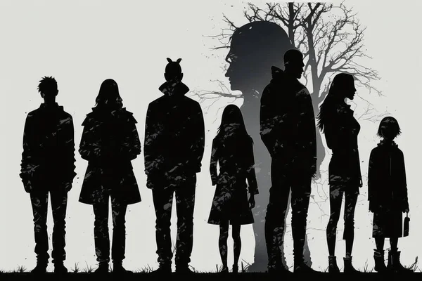 silhouette of Different people stand side by side together