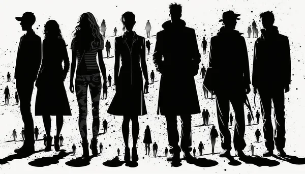 silhouette of Different people stand side by side together
