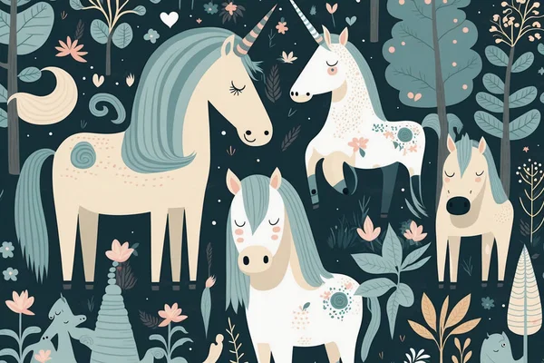 Cute unicorns and unicorn seamless pattern kids print