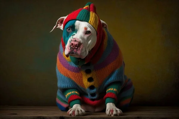 Dog in Dog Sweater Fashion for clowns oh what a sight