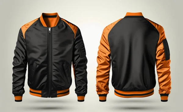 Blank Black and Orange varsity bomber jacket isolated
