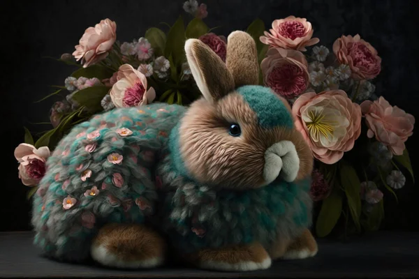 Shabby chic teal and pink flowers with fluffy realistic