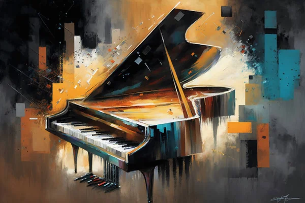 an abstract painting of the piano