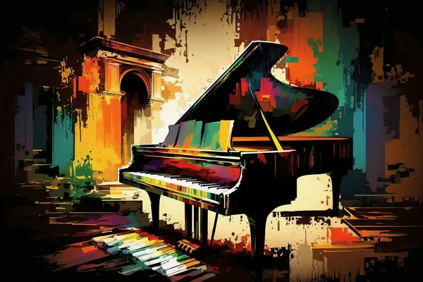 an abstract painting of the piano