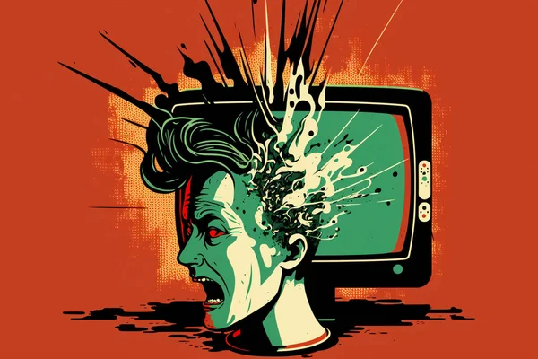 illustration of a person with his head inside a television