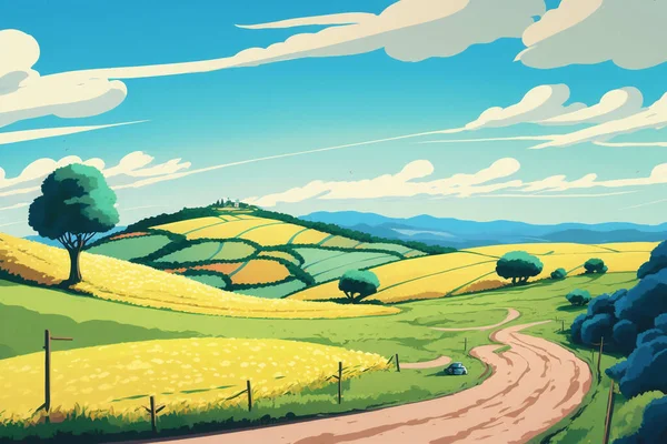 Vibrant Anime Countryside A minimalist countryside