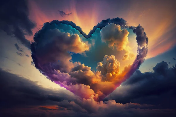Colorful heart shape cloud in the sky.