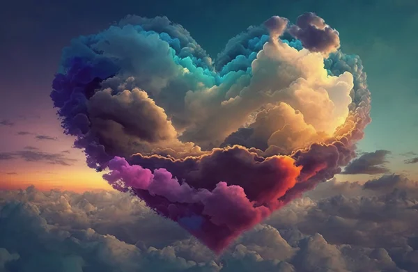 Colorful heart shape cloud in the sky.