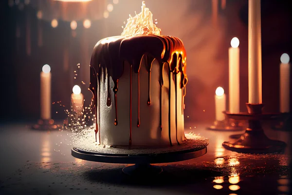 dramatic dynamic food photography of a cake