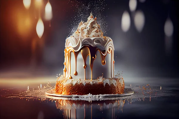 dramatic dynamic food photography of a cake