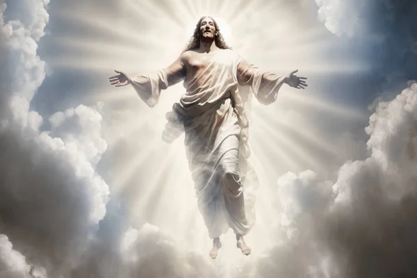 The resurrected Jesus Christ ascending to heaven above
