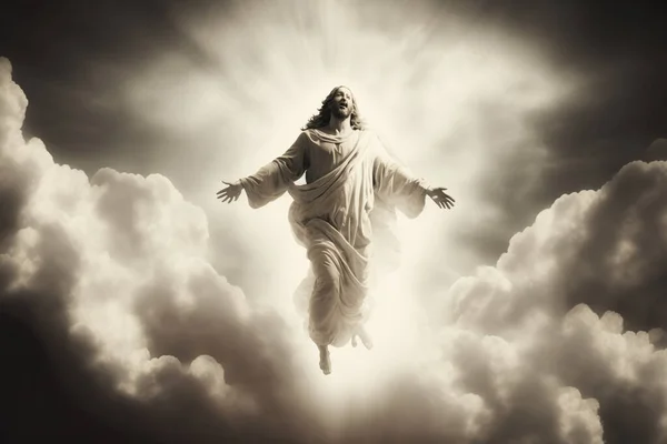 The resurrected Jesus Christ ascending to heaven above