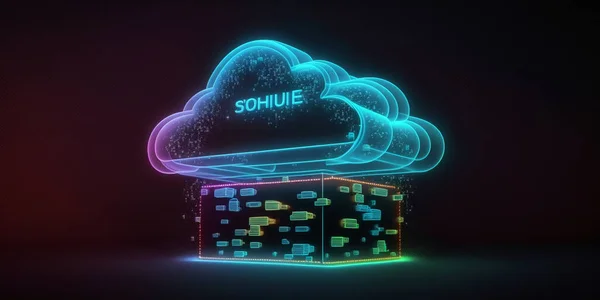 Cloud computing Data Base Technology concept with glow neon