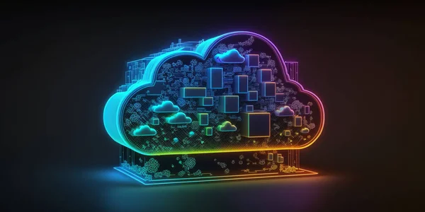 Cloud computing Data Base Technology concept with glow neon