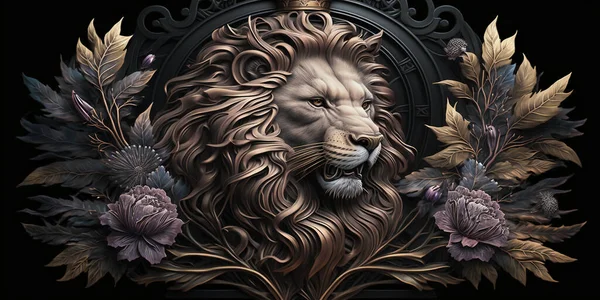 Lion head on the wall decorative