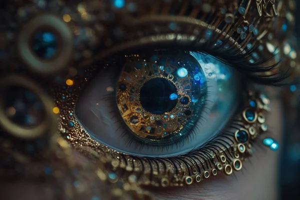Superimposed  women with fantasy mask purple eyes