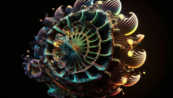 kaleidoscopic Dark Nautical, Hand Drawn wide-angle Environment modeling, Contrasty Sculpture chromatic colors
