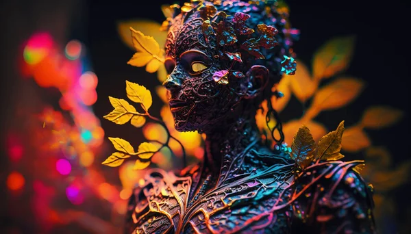 psychedelic Dark Naturalism diorama, upper body shot, Soft focus Light art, psychedelic colors