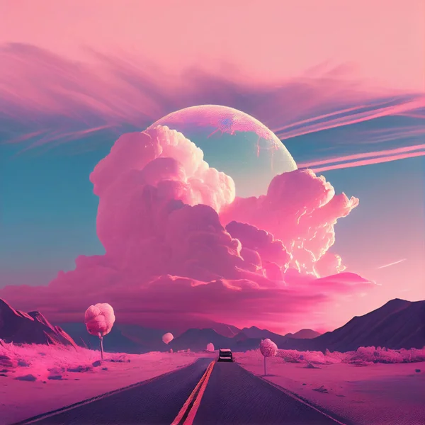 a cotton candy pink sky